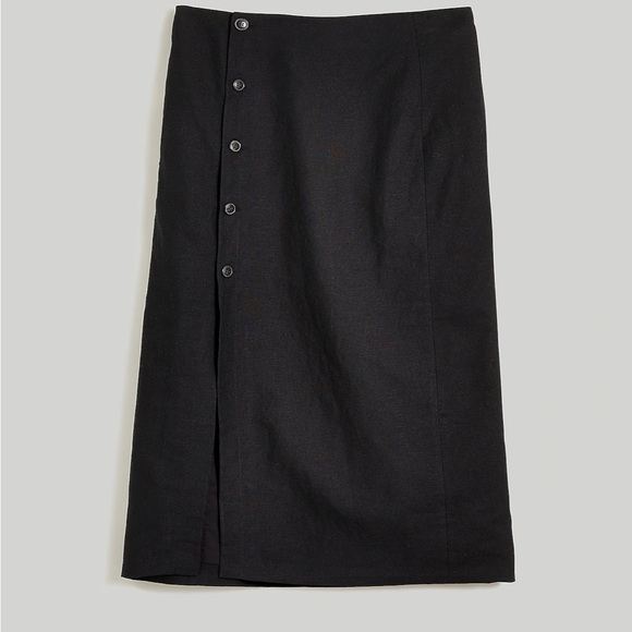 Madewell Dresses & Skirts - Madewell Linen-Cotton Blend Wrap Midi Skirt, size 6, color black.